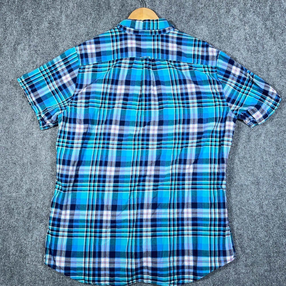IZOD Saltwater Shirt Mens L Blue‎ Plaid Short Sleeve Relaxed Classics  #AB439 - Picture 4 of 6